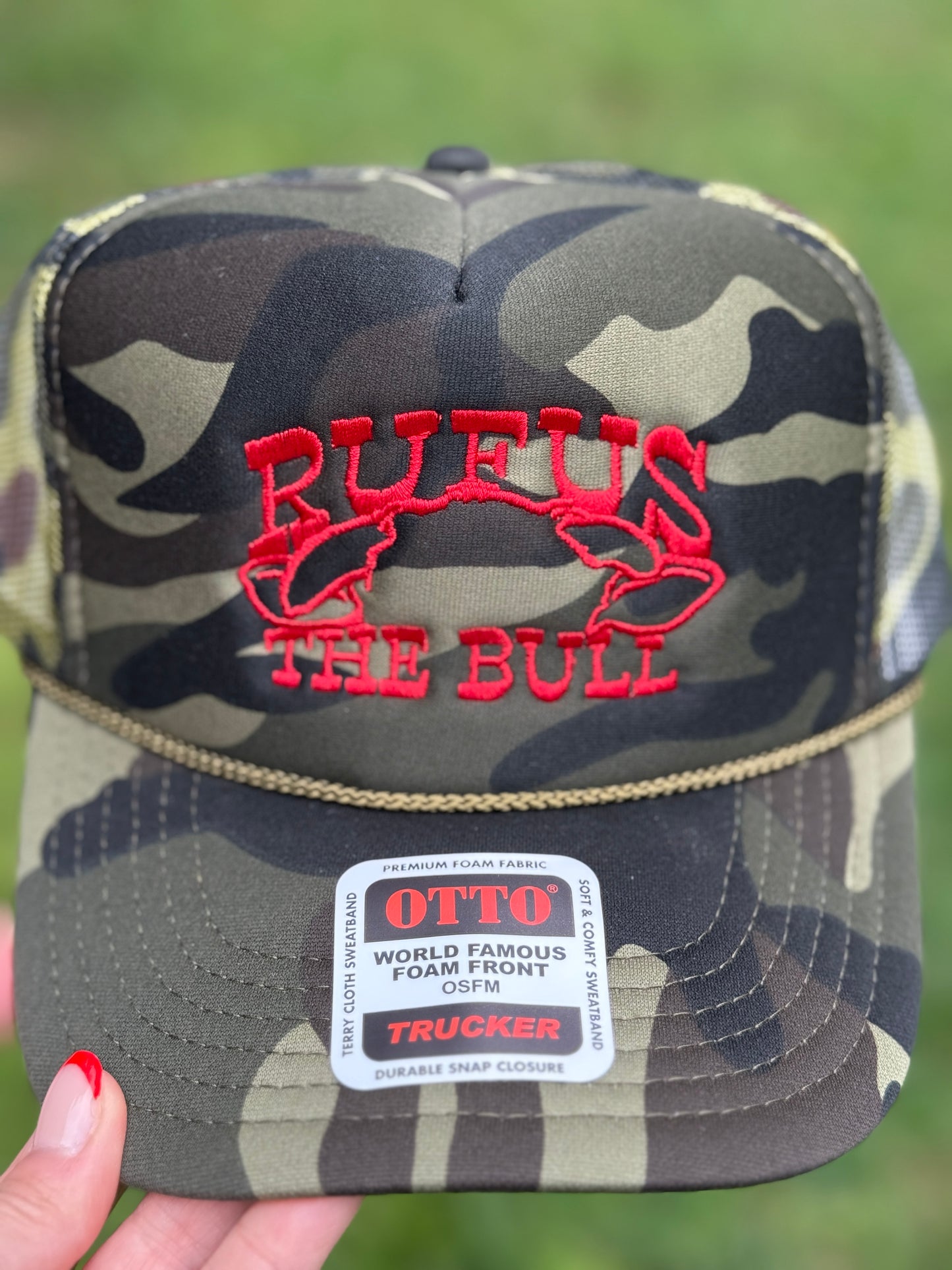 Camo Rufus Trucker Hat Solid Red