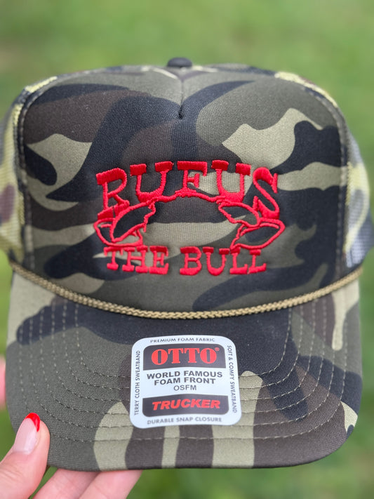 Camo Rufus Trucker Hat Solid Red