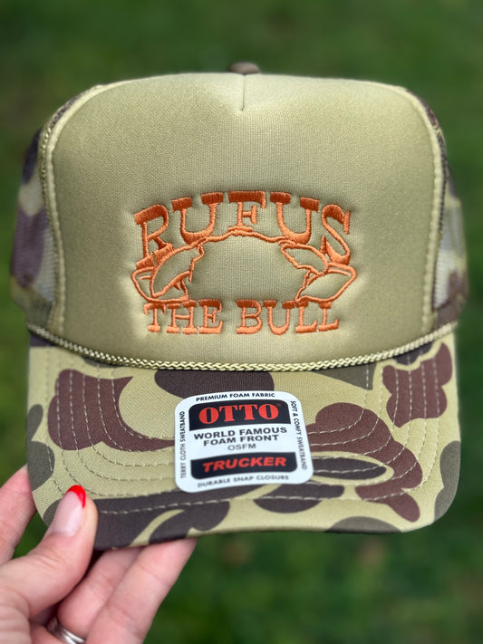 Camo Rufus Trucker Hat Orange